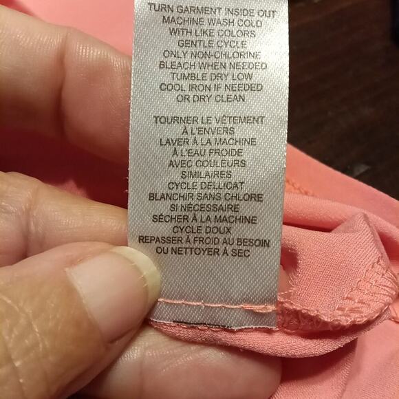 Elie Tahari Women's Medium Peachy Orange Long Sleeve 1/4 Button Blouse - Picture 6 of 7